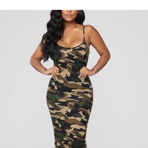 Camo Long Dress w slit  | Urban rose | Large